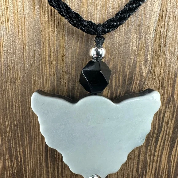 Tai Chi Stone Butterfly Pendant Necklace on Adjustable Black Rope - Picture 7 of 13